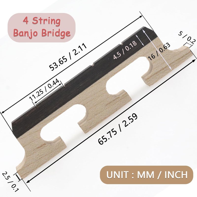 CashBeat 4-String Banjo Bridge - Premium Ebony and Maple Bridge for Banjolele, Universal Fit Banjo Parts Replacement, Enhanced Acoustic Resonance, Pack of 1 - Image 2